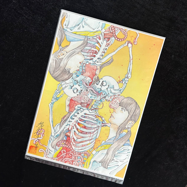Shintaro Kago Signed Print – Surreal Skeleton Girls – Limited Edition